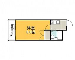 ウイング楽々園 4階1Kの間取り