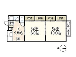 森ハイツ 2階2Kの間取り