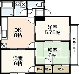 セジュール加美C棟 2階3DKの間取り