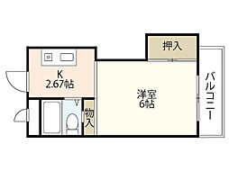 永岡ビル 2階1Kの間取り
