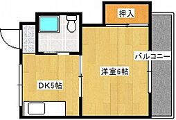 第2小河内ビル 2階1DKの間取り