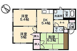 クローンベルク旭Ａ棟 2階3DKの間取り