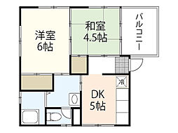 古本三ビル 4階2DKの間取り