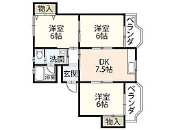 温品ビル 4階3DKの間取り