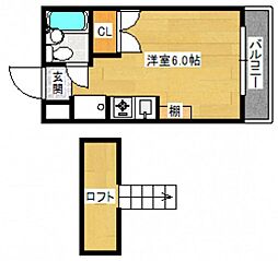 パラドール三筋 4階ワンルームの間取り
