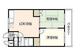 JR可部線 梅林駅 徒歩8分の賃貸マンション 3階2LDKの間取り