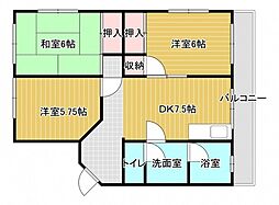 第二植野ビル 3階3DKの間取り
