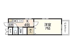 横田第二ビル 2階1Kの間取り