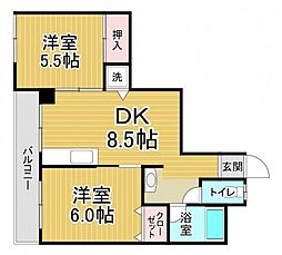 第1吉岡ビル 6階2LDKの間取り