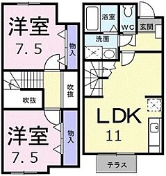 ニュークレストール光ケ丘 1階2LDKの間取り