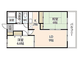 コーポツガワ 3階2LDKの間取り