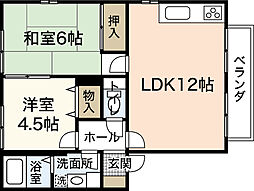 プロムナードA棟 1階2LDKの間取り