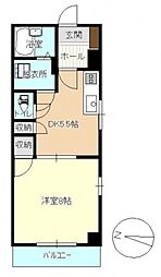 クライスタウ 2階ワンルームの間取り