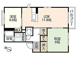 リーベンステージ　I 2階2LDKの間取り