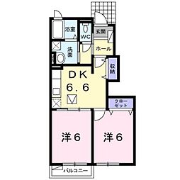 ウーノ 1階2DKの間取り