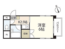 冨田ビル2ｎｄ 3階1Kの間取り