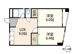 山崎ビル 4階2LDKの間取り