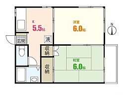 ベルグランフロイデ 2階2DKの間取り
