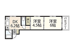 メゾン・ドウエスト 2階2DKの間取り