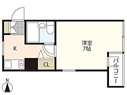 第12片山ビル 3階1Kの間取り