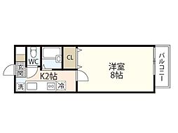 田中興産第11ビル 9階1Kの間取り