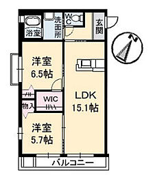 シャーメゾンＩ 3階2LDKの間取り