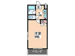 ツインマンションＯＨＳＡＫＩ 2階1Kの間取り