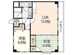コンビデンス西本 3階2LDKの間取り