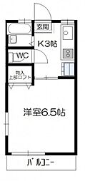 ピュアシティ串戸 2階1Kの間取り