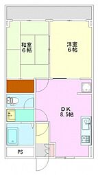 寿々ビル 5階2DKの間取り