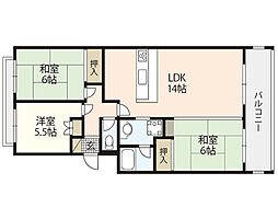 第2マルヒロハイツ 3階3LDKの間取り