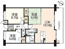 パークヒルズ己斐西町 6階3LDKの間取り