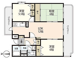 87ｇ　アーバン・ドミール皆賀 2階3LDKの間取り