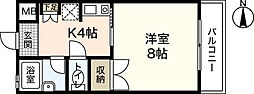 パールマンション 3階1Kの間取り