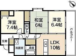 グレイスカワイII 3階3LDKの間取り