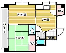 サンライズ高野 2階2DKの間取り
