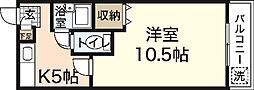 第一タウン皆賀 3階1Kの間取り