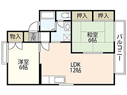 セジュール井口台Ｂ棟 2階2LDKの間取り