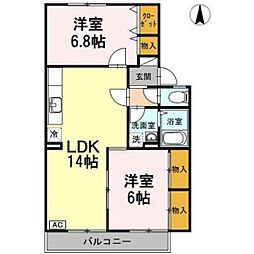 セジュール西田 1階2LDKの間取り