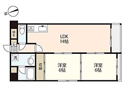Kコーポ 6階2LDKの間取り