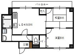 センチュリーガーデン 2階2DKの間取り