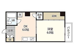 加治ビル 4階1DKの間取り