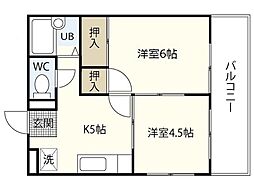楠木ハイツ 1階2DKの間取り