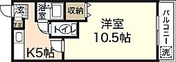 第一タウン皆賀 4階1Kの間取り