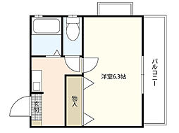 カーサクオーレ草津浜町 4階1Kの間取り