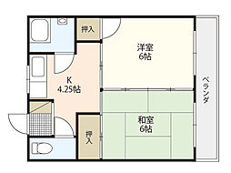 嵯峨野ハイツ 3階2DKの間取り