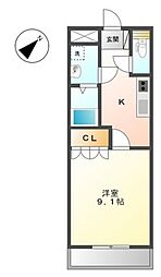 キャッスルハイム國重 2階1Kの間取り