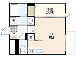 月光南観音六番館 1階1LDKの間取り