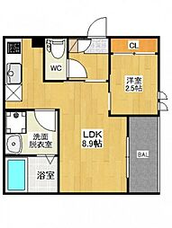 PensionJuly桜尾 3階1LDKの間取り