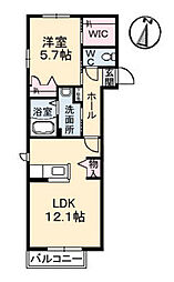 ベルデ　クレール　Ａ棟 2階1LDKの間取り